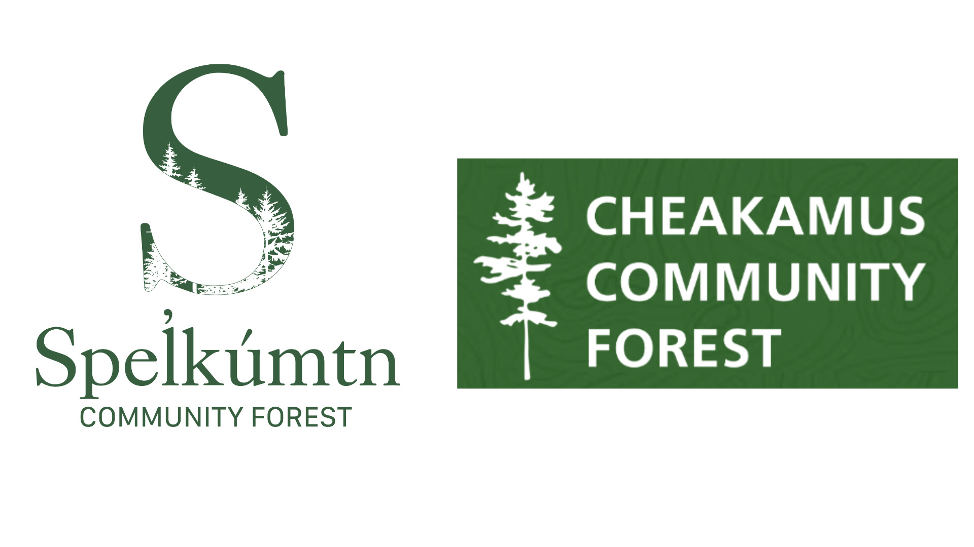 Logos for the Spel'kúmtn and Cheakamus Community Forests