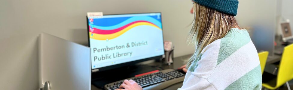 Woman using one of the Library's public access computers